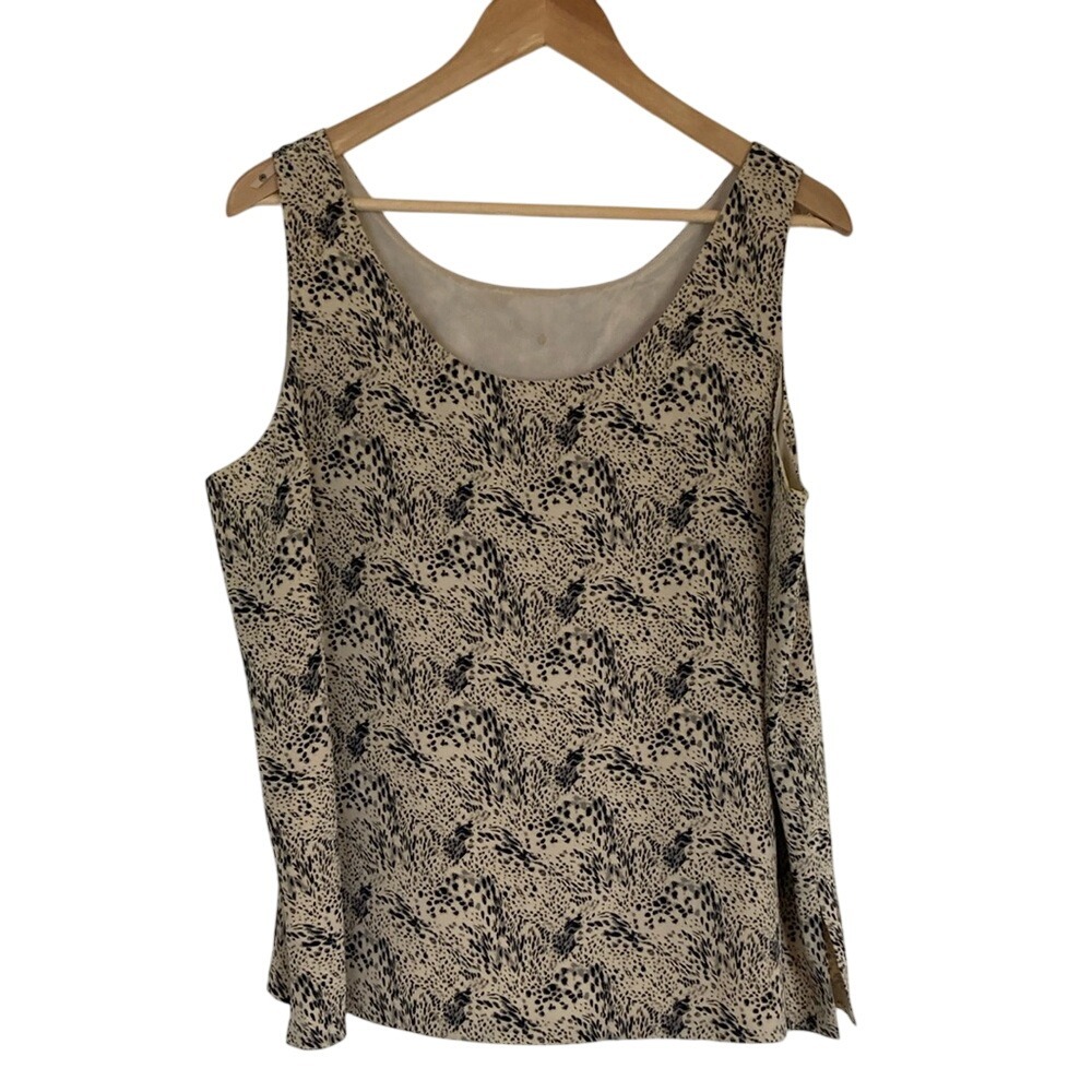Ann May Womens Silk Animal Print Sleeveless Top Shell Size Large Tan‎ Black